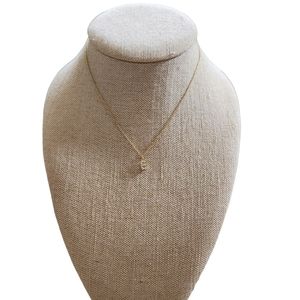 Brenda Grands 18K GF Brass and Pearl Dainty E Love Pearl Initial Necklace